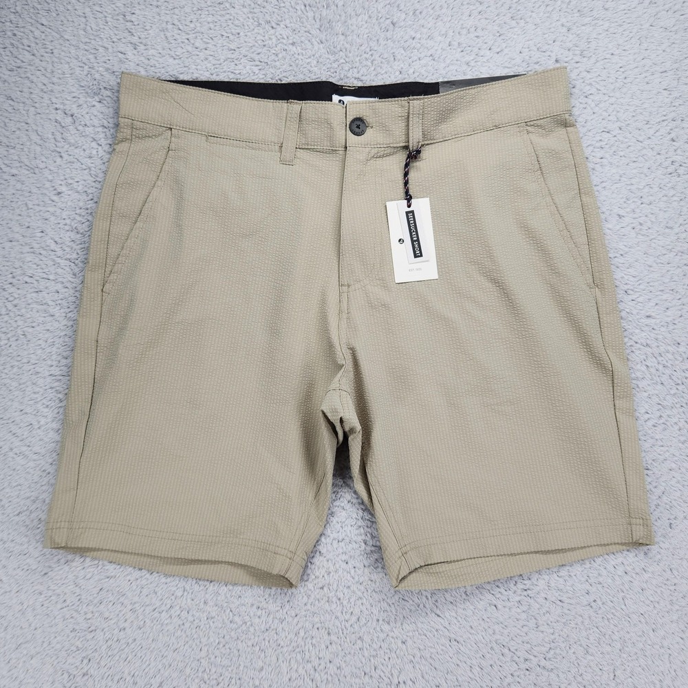 Sperry Seersucker Shorts Mens 36 Stone Beige Chino Stretch 8 Inseam Summer NEW